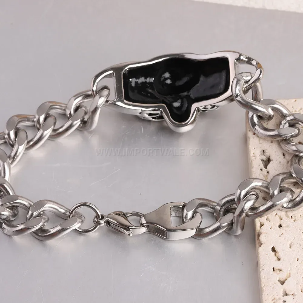 Vintage Punk Skull Stainless Steel Link Bracelet for Men