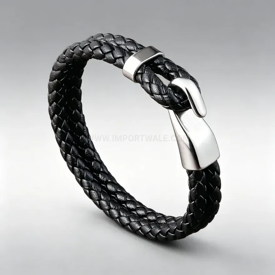 Trendy Handcrafted Braided PU Leather Cord Bracelet with Alloy Magnetic Clasp