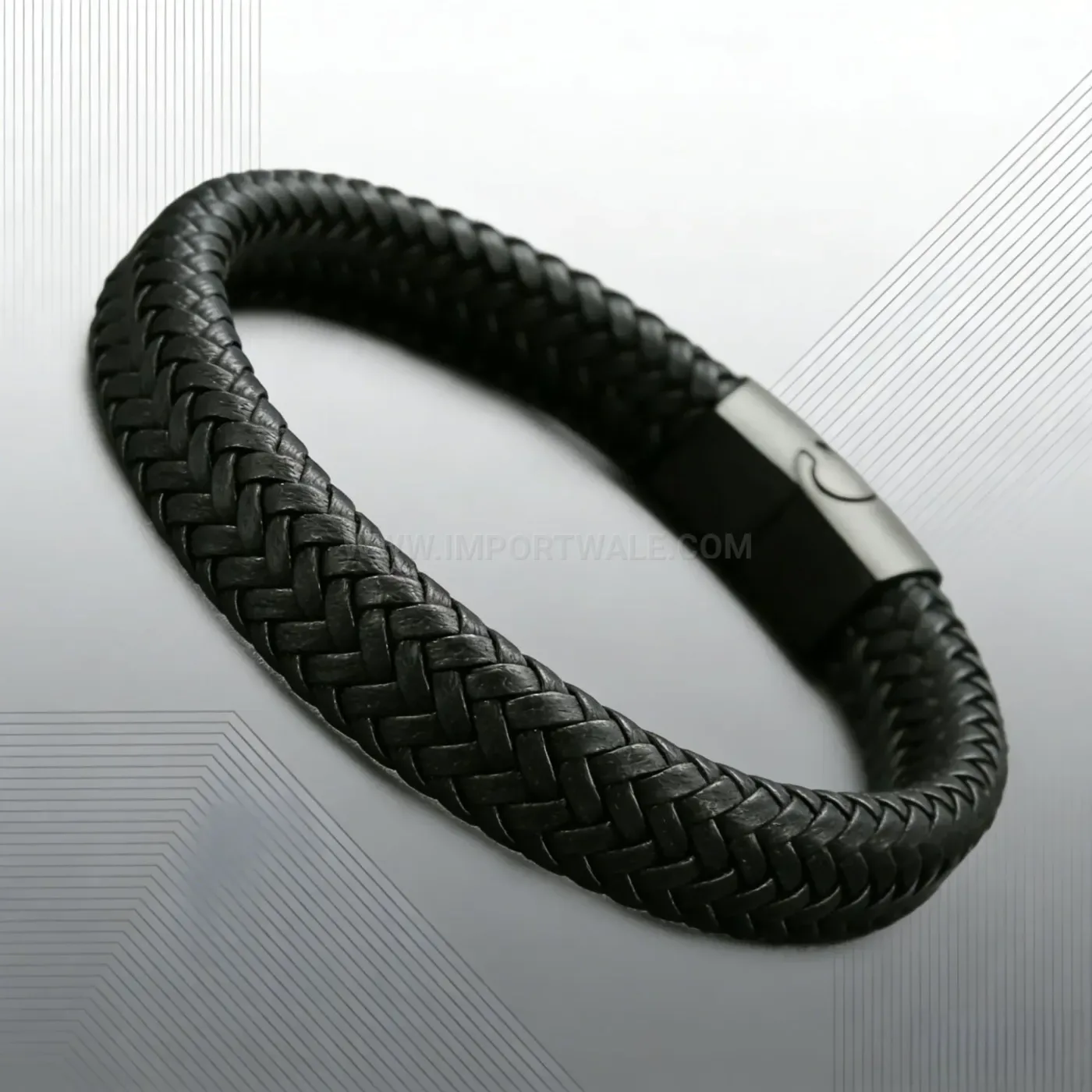 Chic Minimalist All Black Woven Leather Magnetic Bracelet