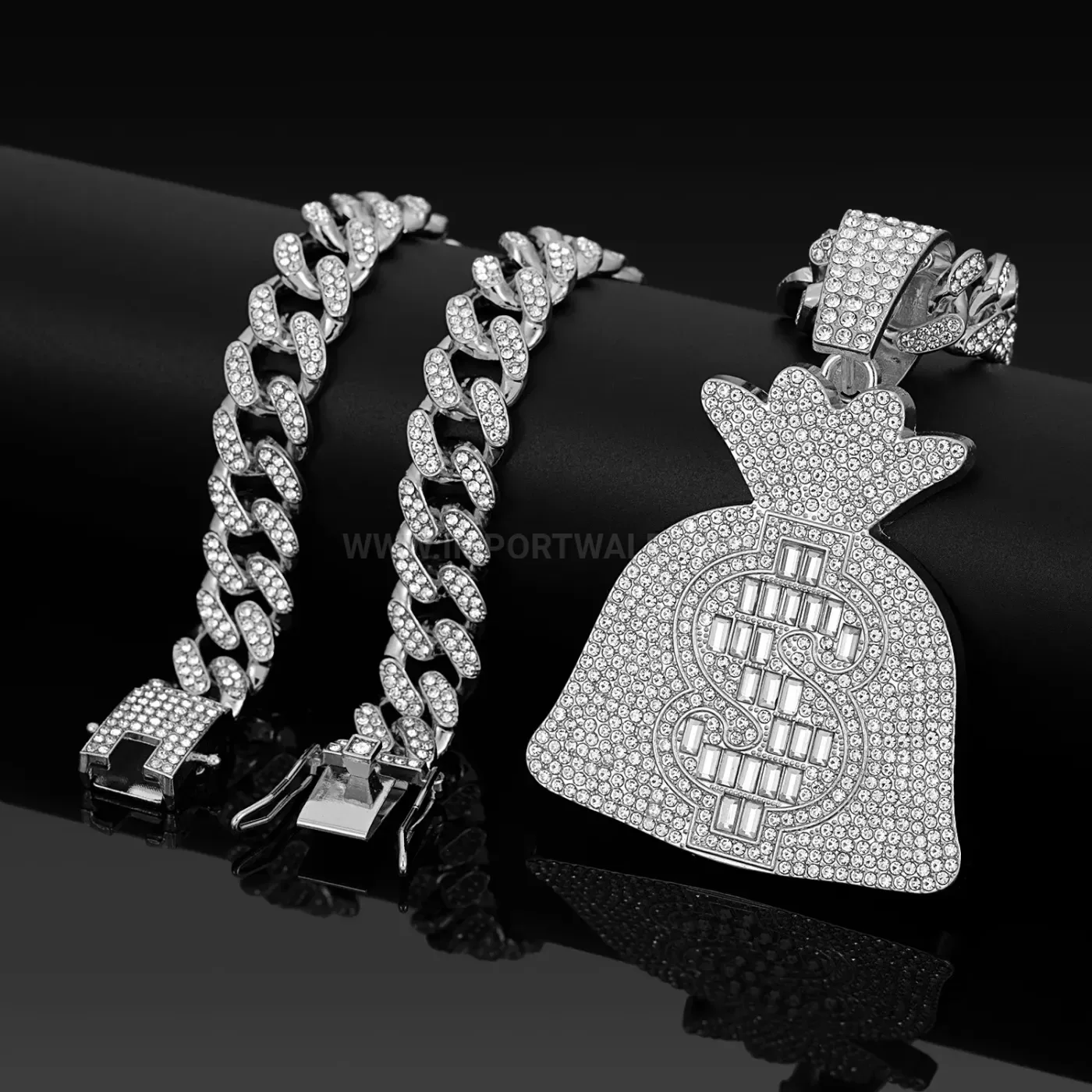 Fashion Rhinestone Money Bag Pendant Zinc Alloy Cuban Necklace