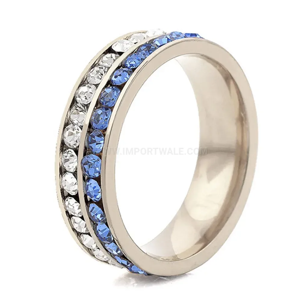 Double Row Crystal Embellished Stainless Steel Ring