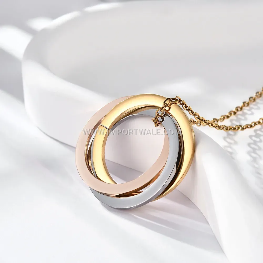 Trio Ring Stainless Steel Pendant Necklace for Women