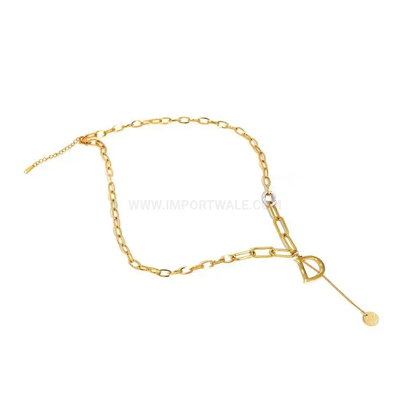 Chic Titanium Steel Statement Letter D Gold Tone Pendant Necklace