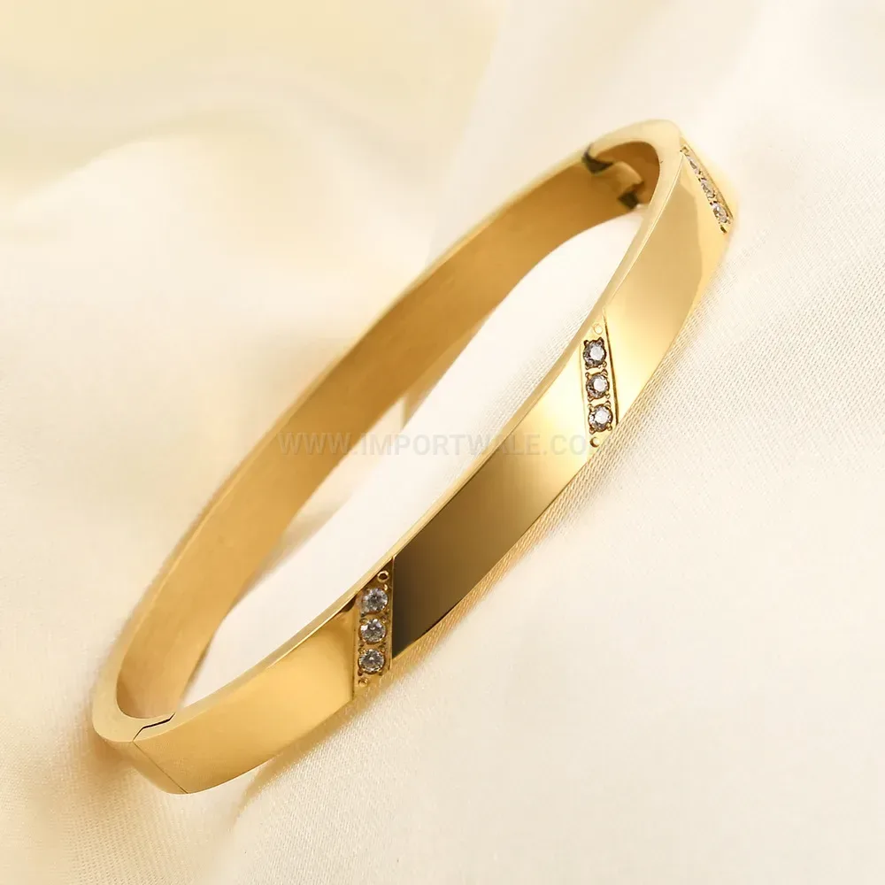 Stylish Beveled Crystal Stainless Steel Bangle Bracelet