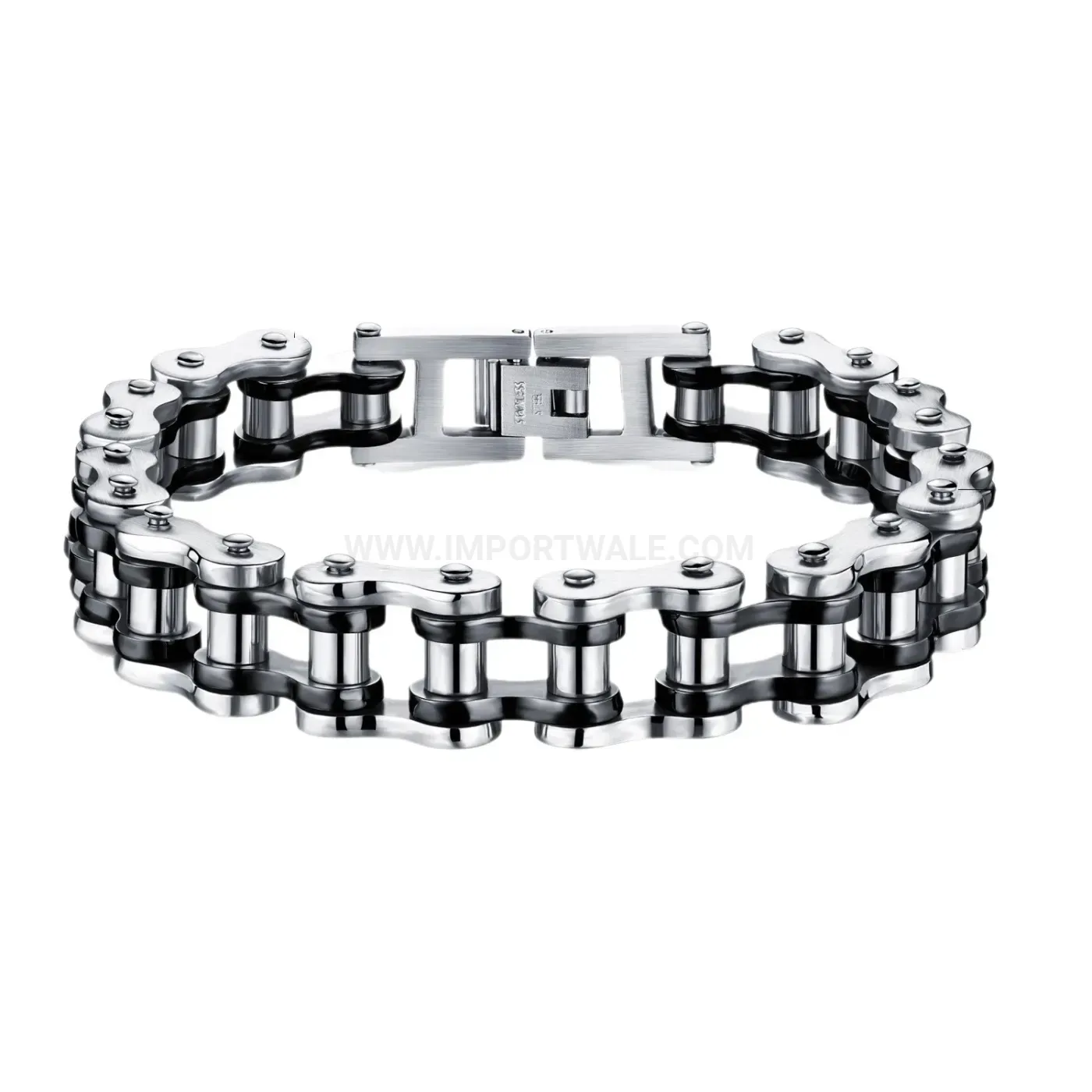 Two-Tone Titanium Steel Gear Link Biker Magnetic Bio Bracelet