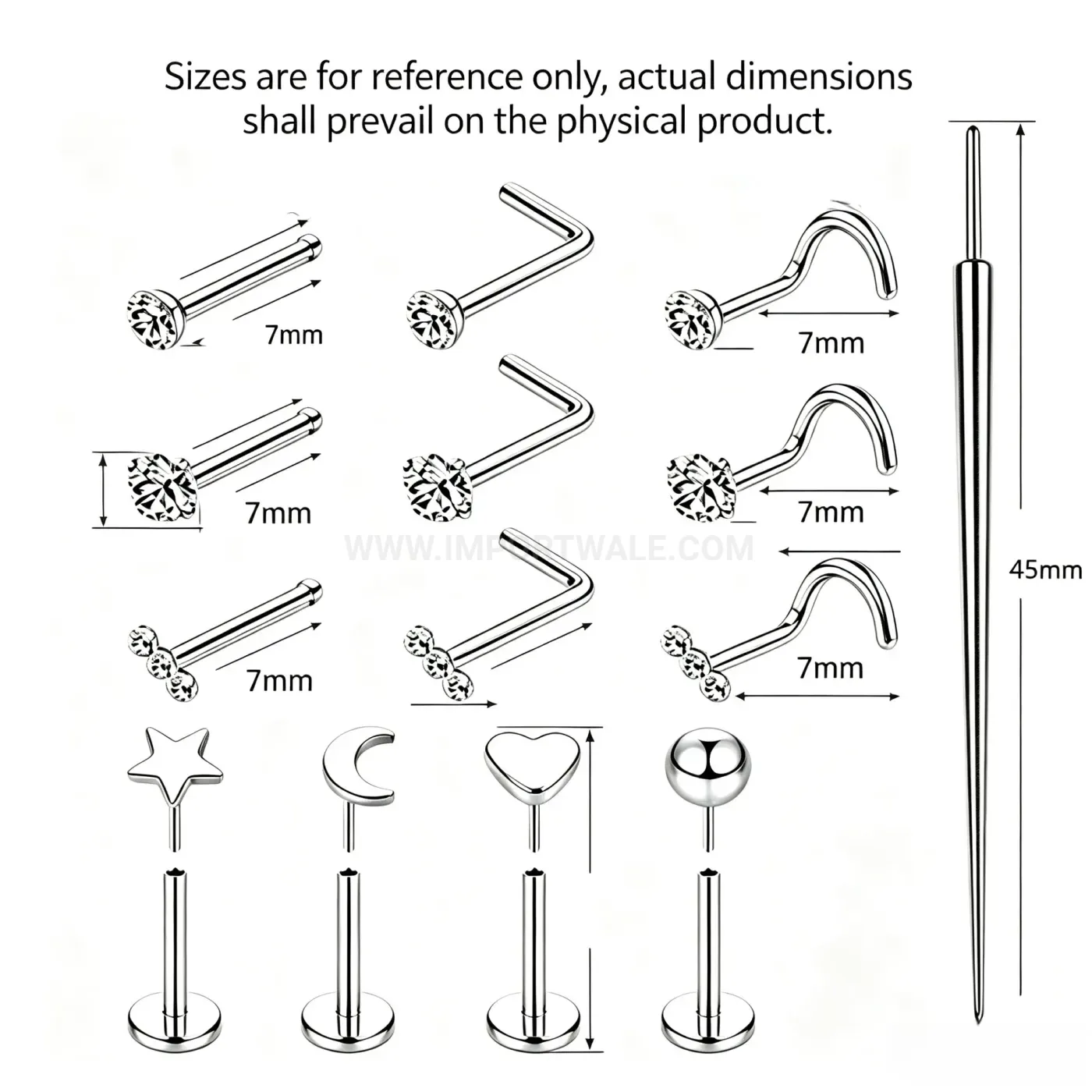 Fashion Stainless Steel Body Piercing Nose Studs with Insertion Pin