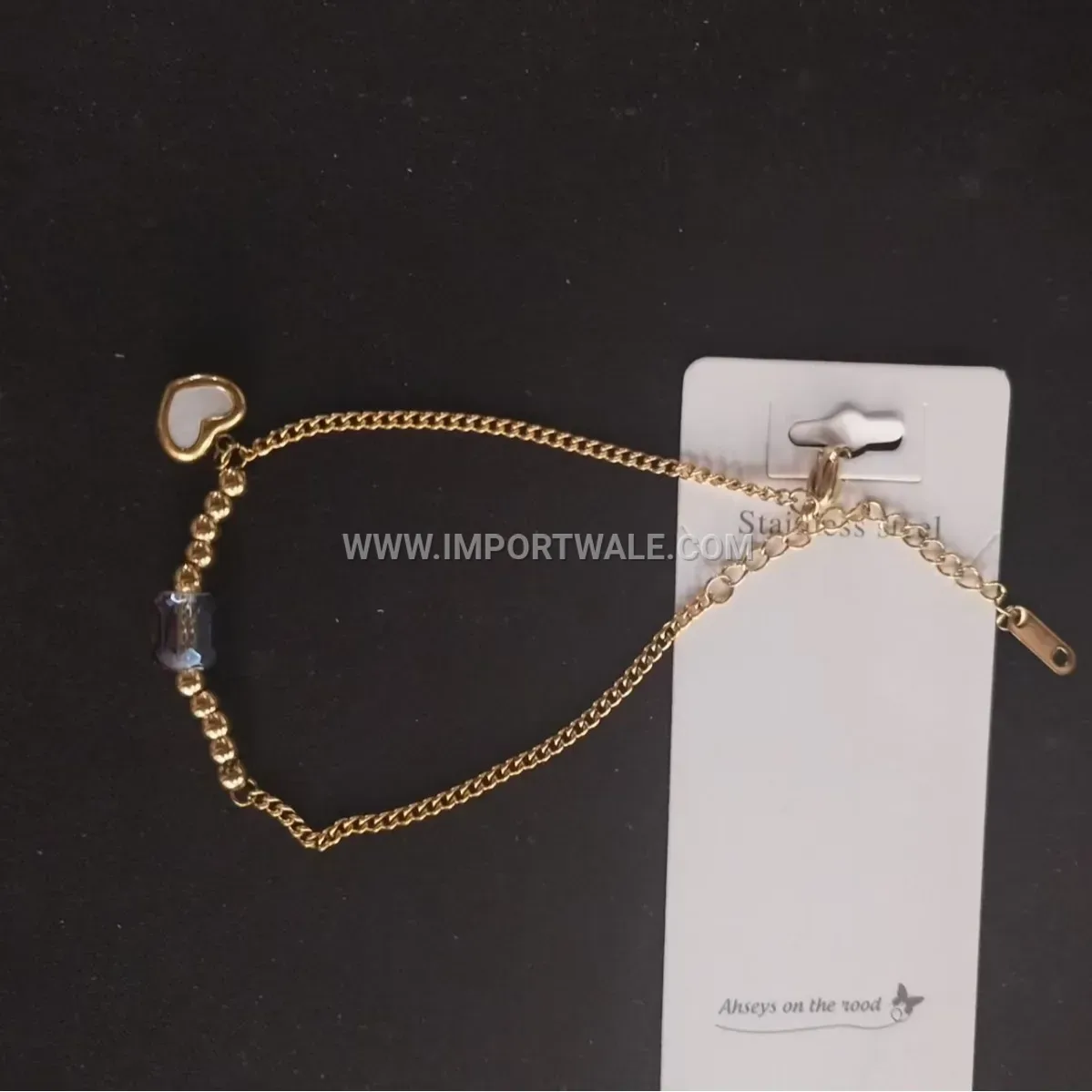 Beaded Heart Enamel Stainless Steel Charm Anklet