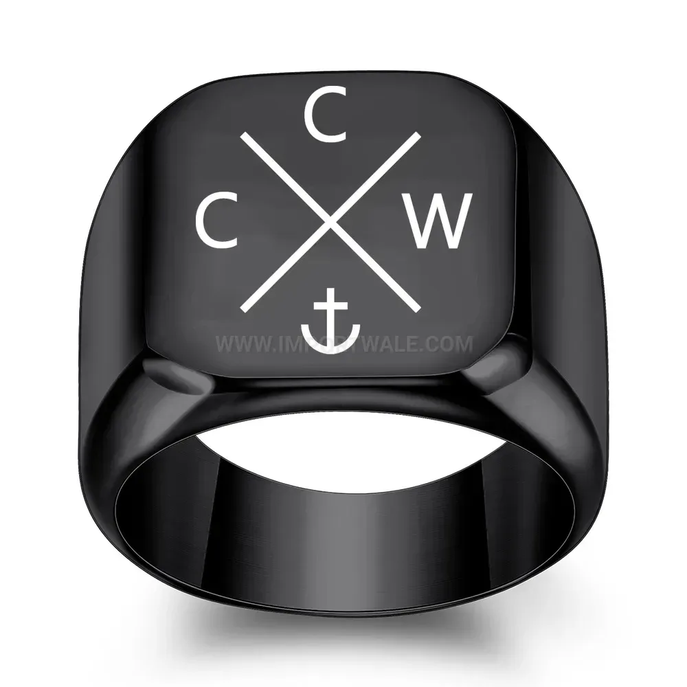 Chic Anchor Motif Square Stainless Steel Signet Ring