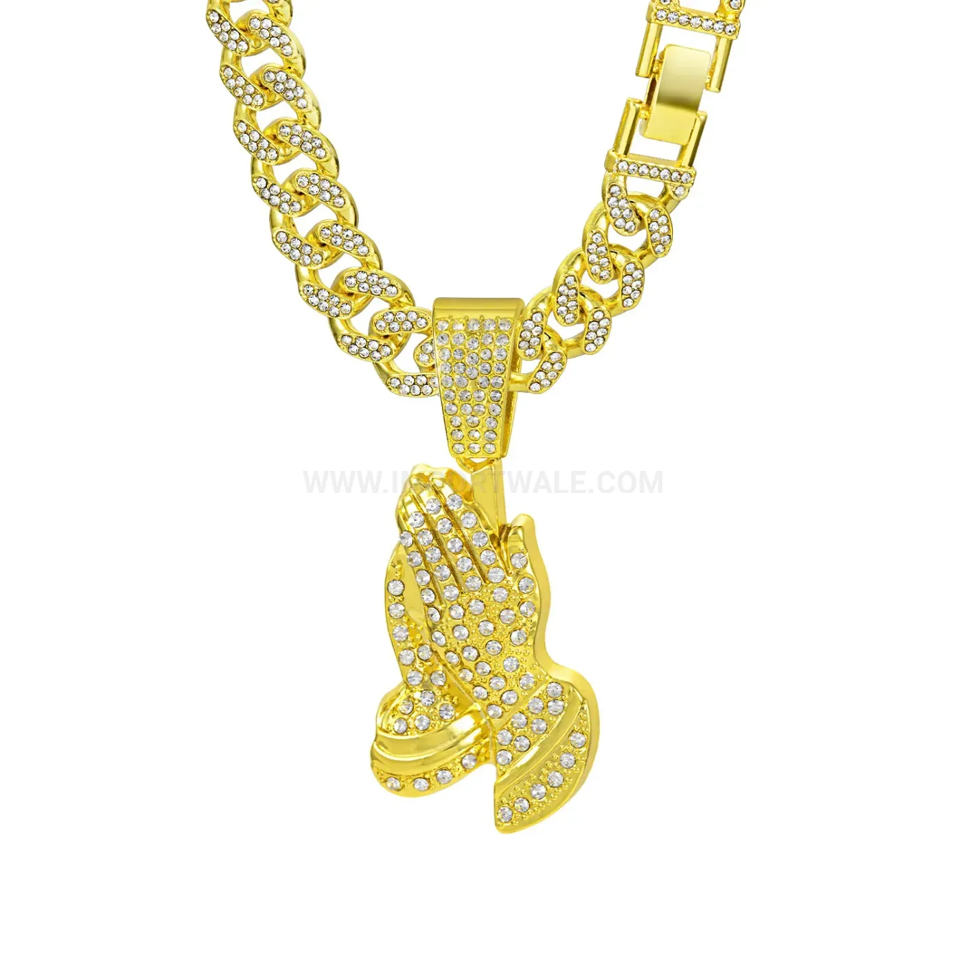 Pave Rhinestone Praying Hands Alloy Hip Hop Pendant