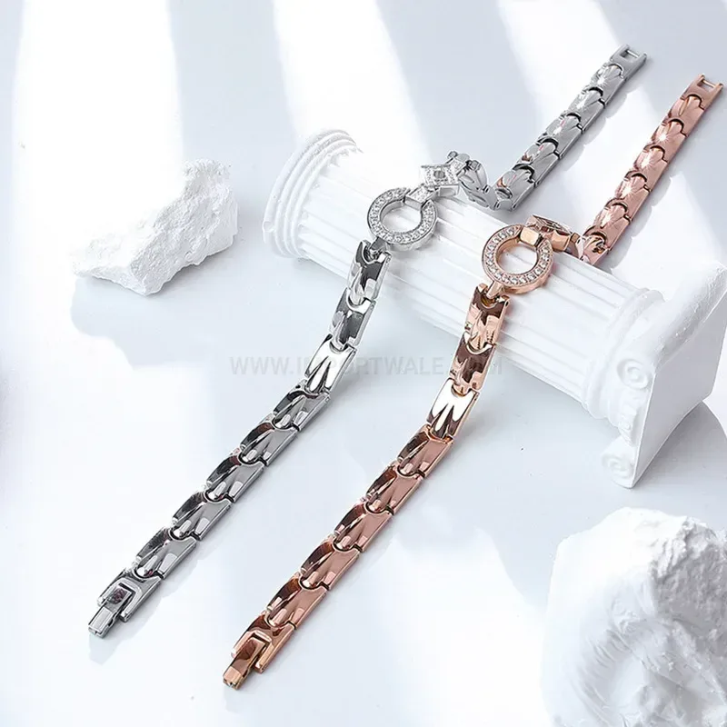 Fashion Zircon Crystal Safety Buckle Bio Magnetic Titanium Bracelet
