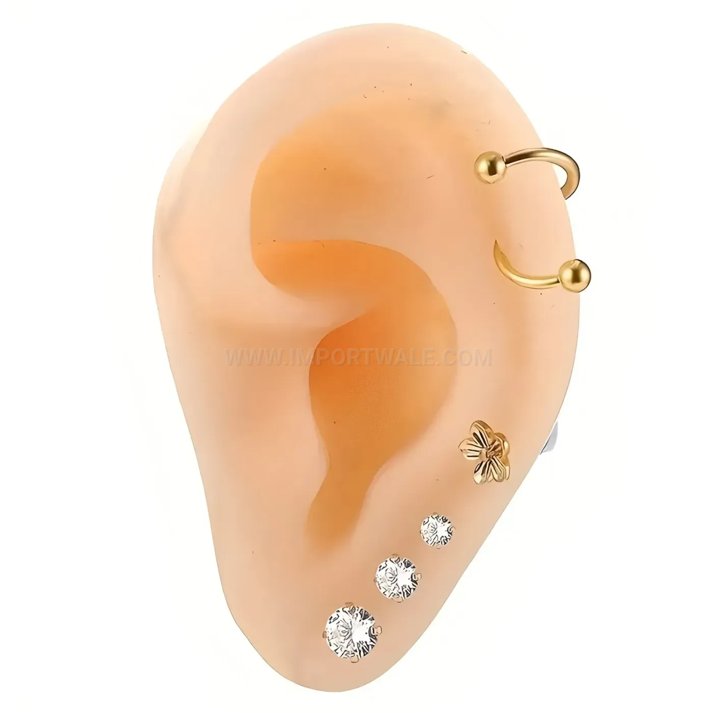 Elegant Stainless Steel Floral Vine Crystal Threaded Piercing Stud Set