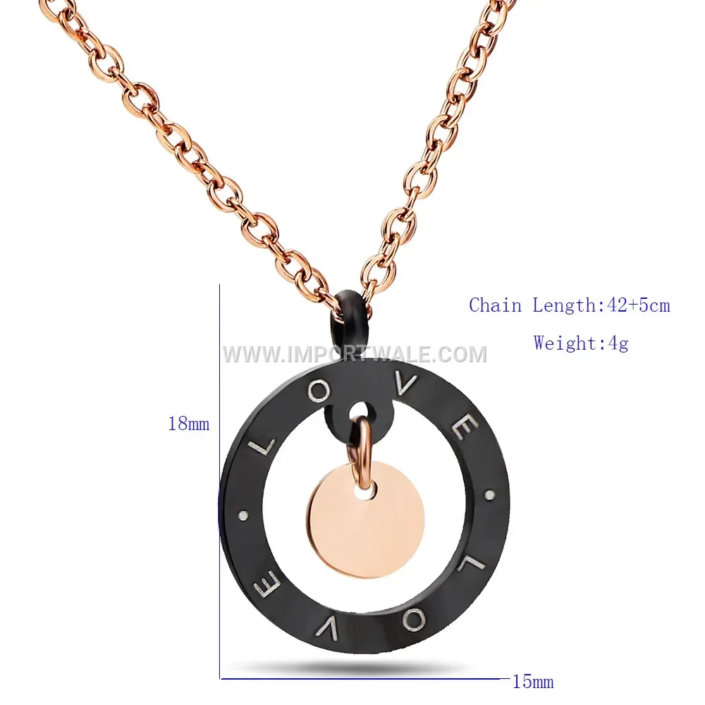 Rose Gold Stainless Steel Cutout Love Disk Pendant Necklace