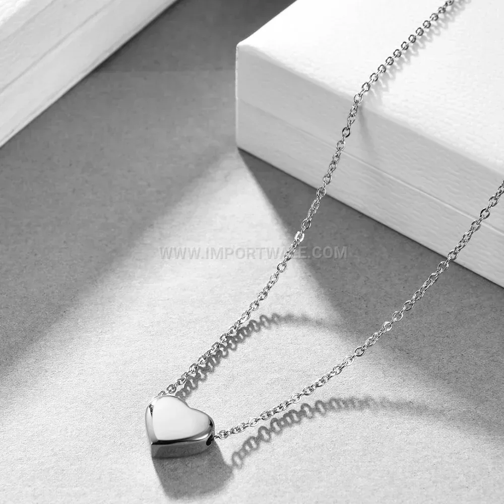 Double Layer Stainless Steel Bead Chain Heart Pendant Choker Necklace
