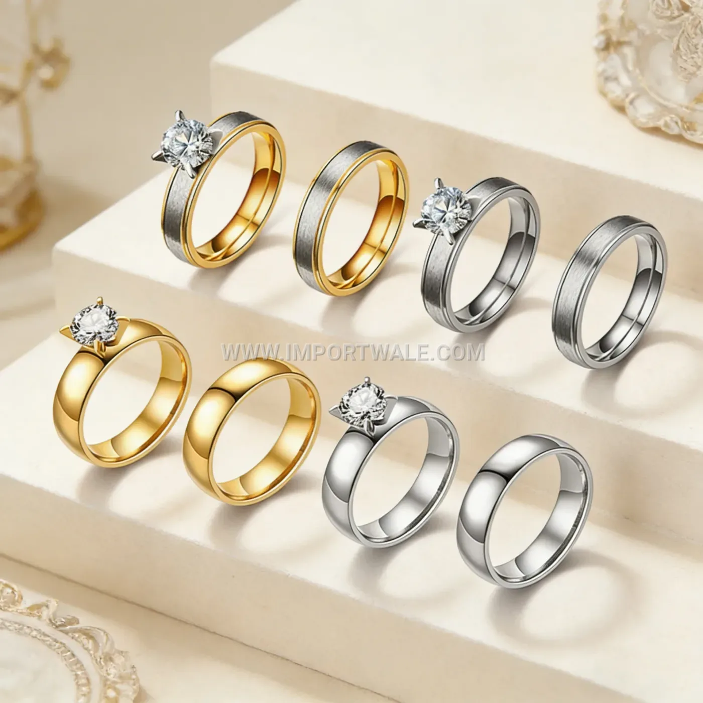 Four-Prong Solitaire Zirconia Stainless Steel Ring