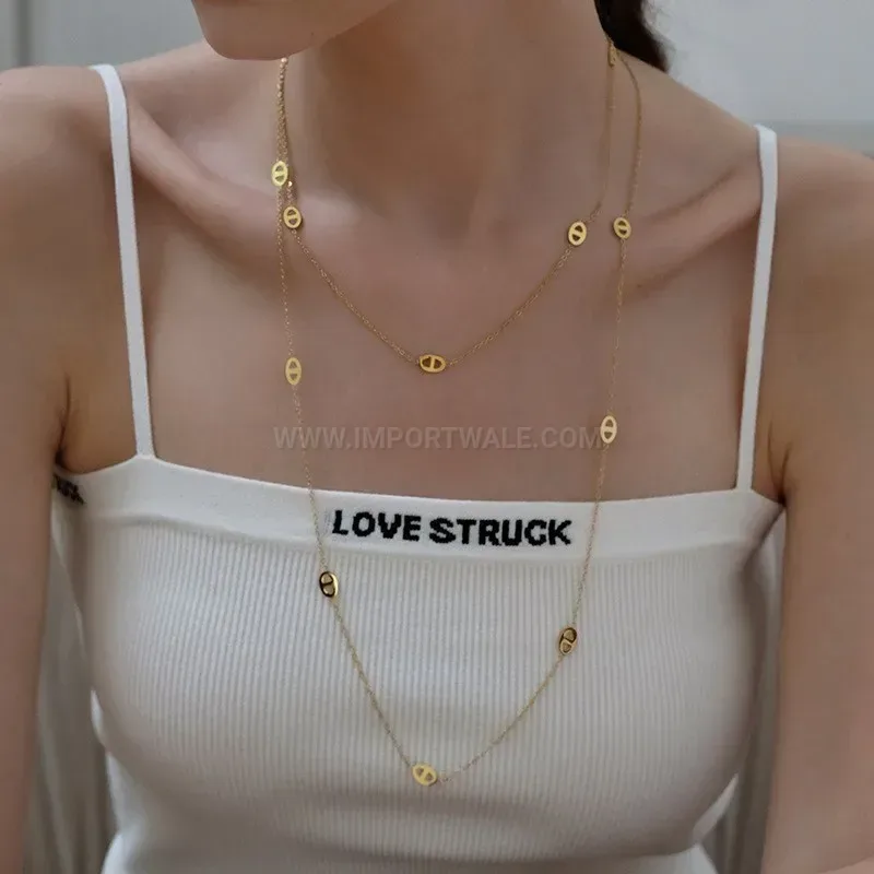 Bold Layered Titanium Steel Pig Nose Link Long Sweater Necklace