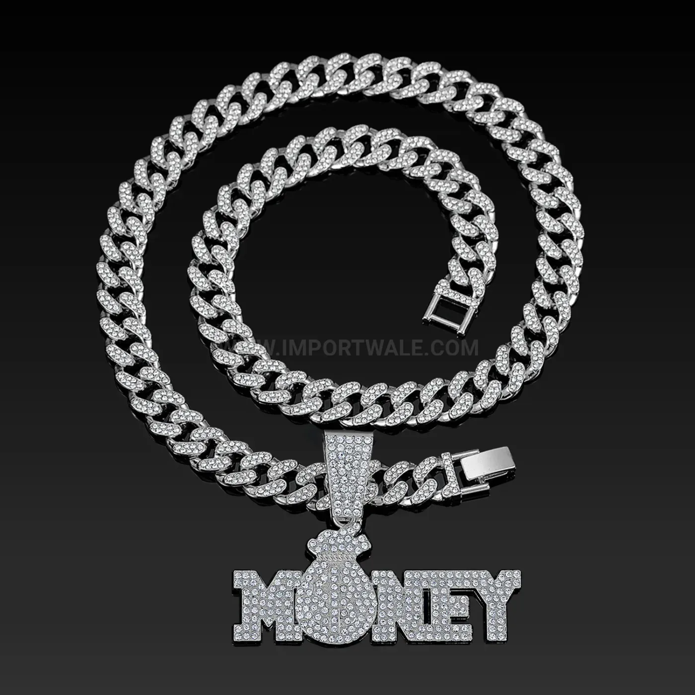 Modern Iced Out Money Bag Pendant Zinc Alloy Cuban Necklace