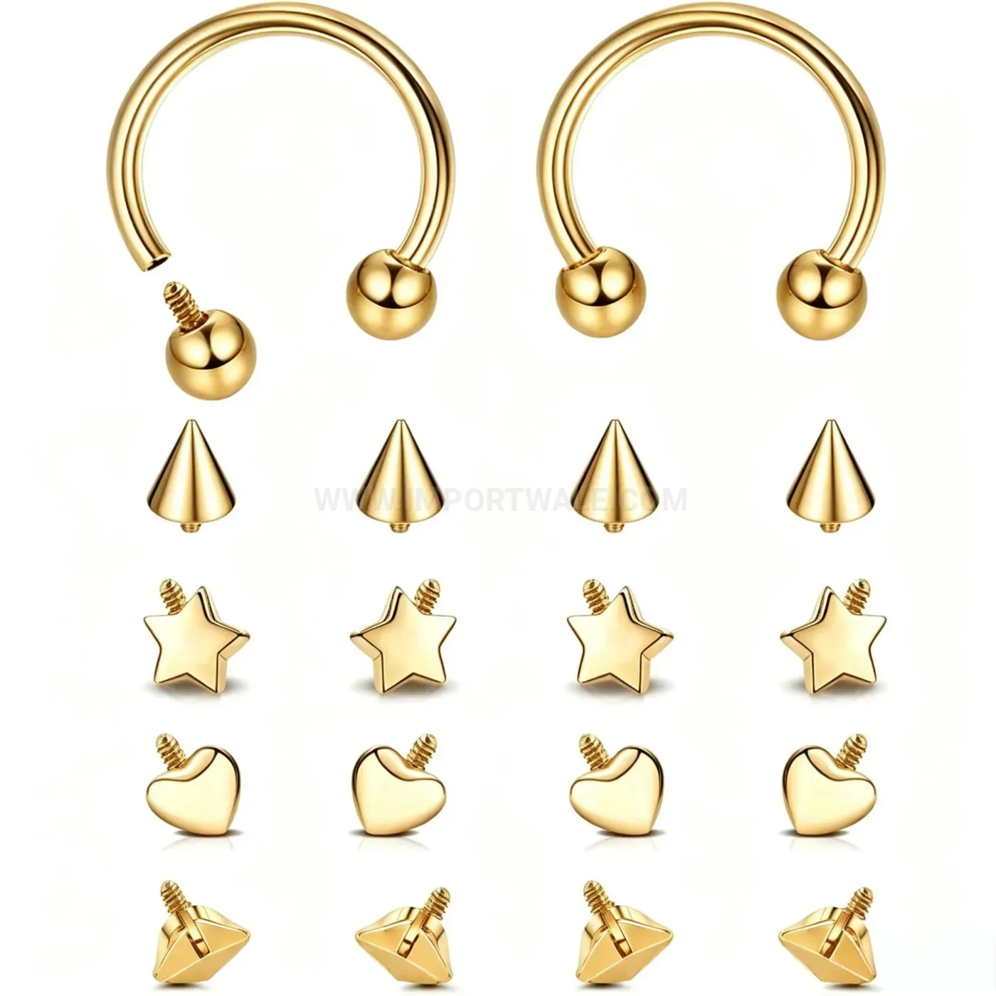 Bold Internally Threaded Horseshoe Stainless Steel Piercing Ring Set