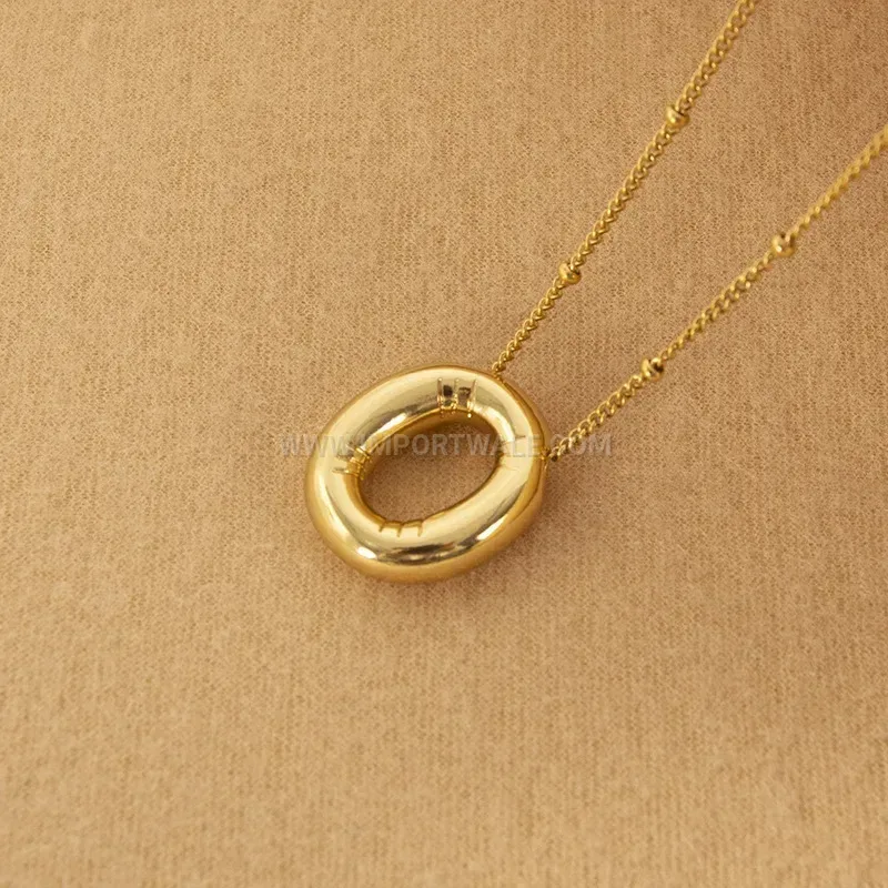 Bubble Alphabet Letter Pendant Stainless Steel Gold Plated Necklace