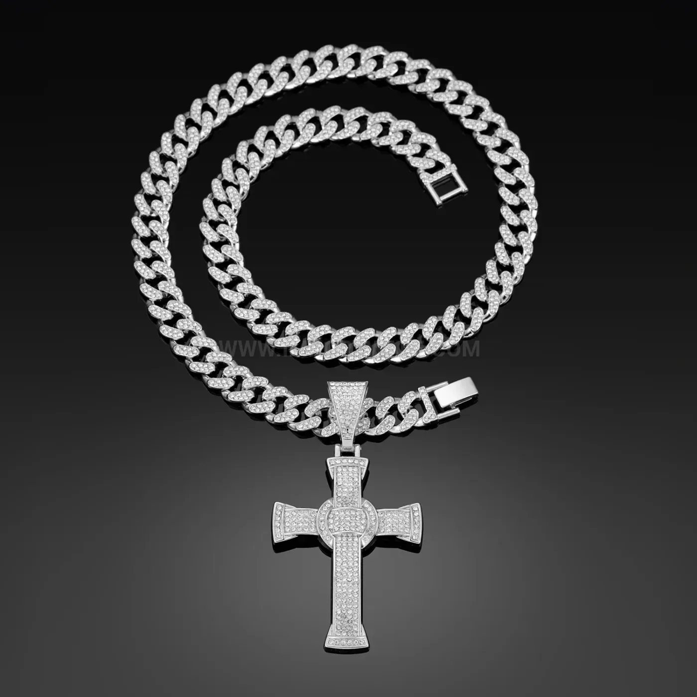 Designer Iced Out Cross Pendant Miami Cuban Chain Necklace