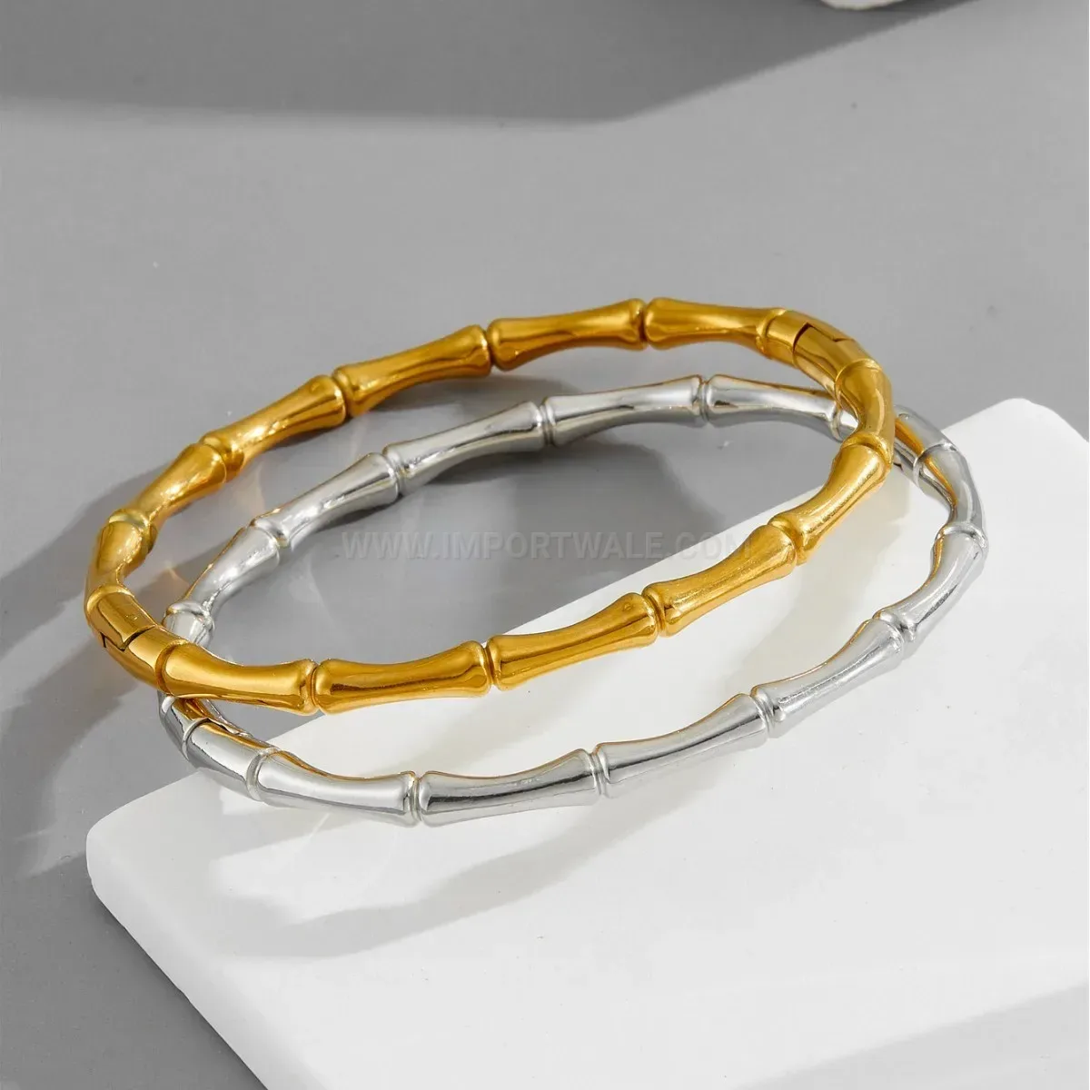 Minimalist Bamboo Joint Gold Plated Titanium Steel Bangle