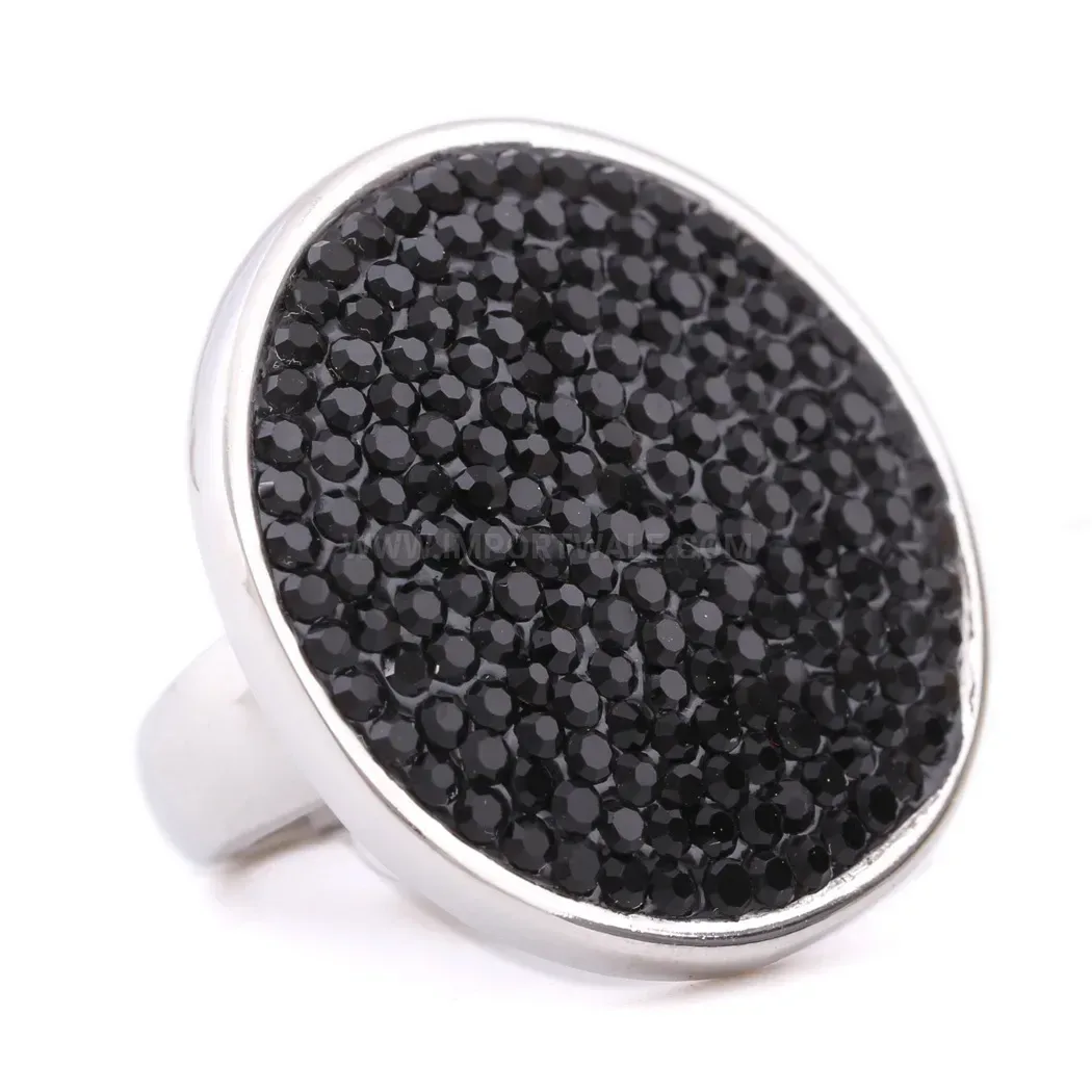 Stainless Steel Statement Round Pave Crystal Ring