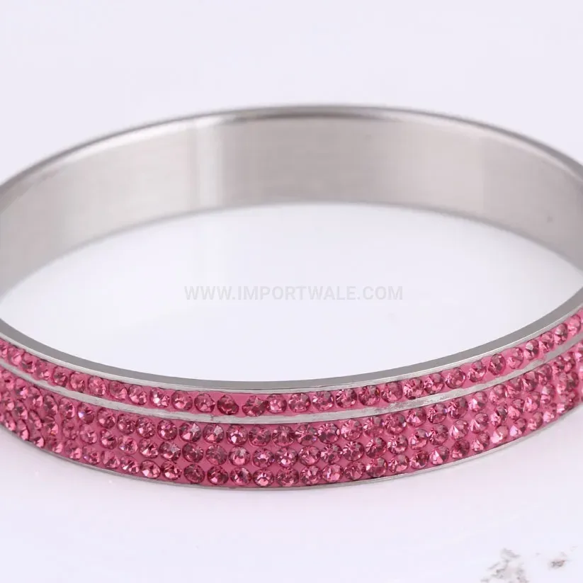 Stylish Four-Row Rhinestone Wide Stainless Steel Bangle