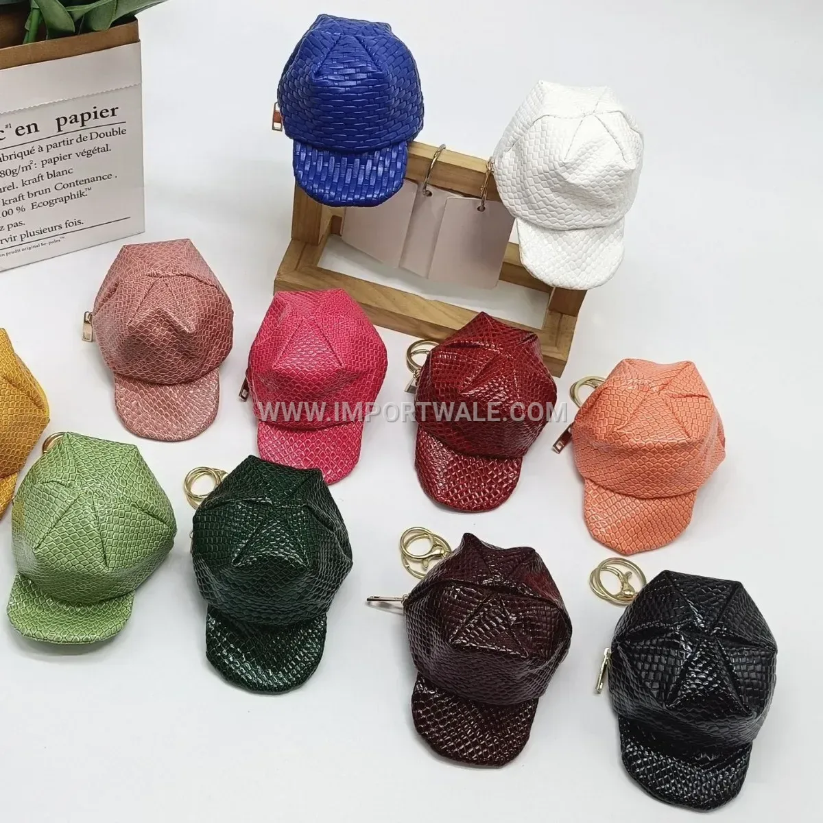 Crocodile Texture Faux Leather Mini Baseball Cap Charm