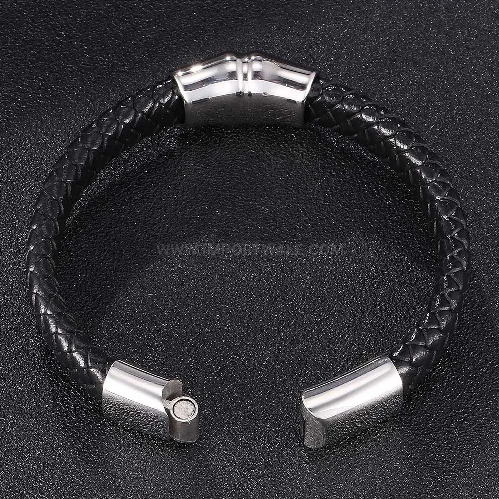 Men's Genuine Leather Bracelet with Stainless Steel Magnetic Clasp