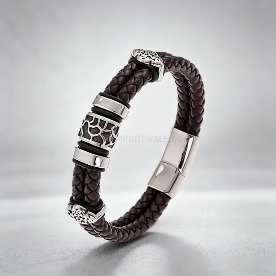 Premium Double Strand Woven Leather Cuff Bracelet for Men