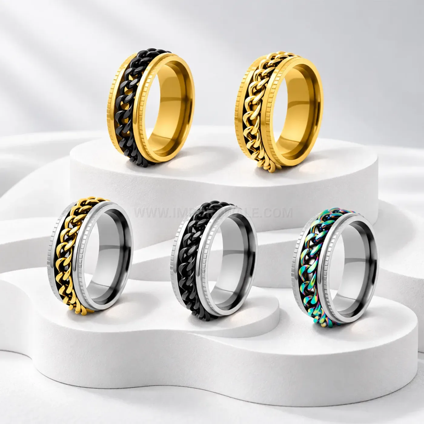 Stainless Steel Spinner Ring with Embedded Chain