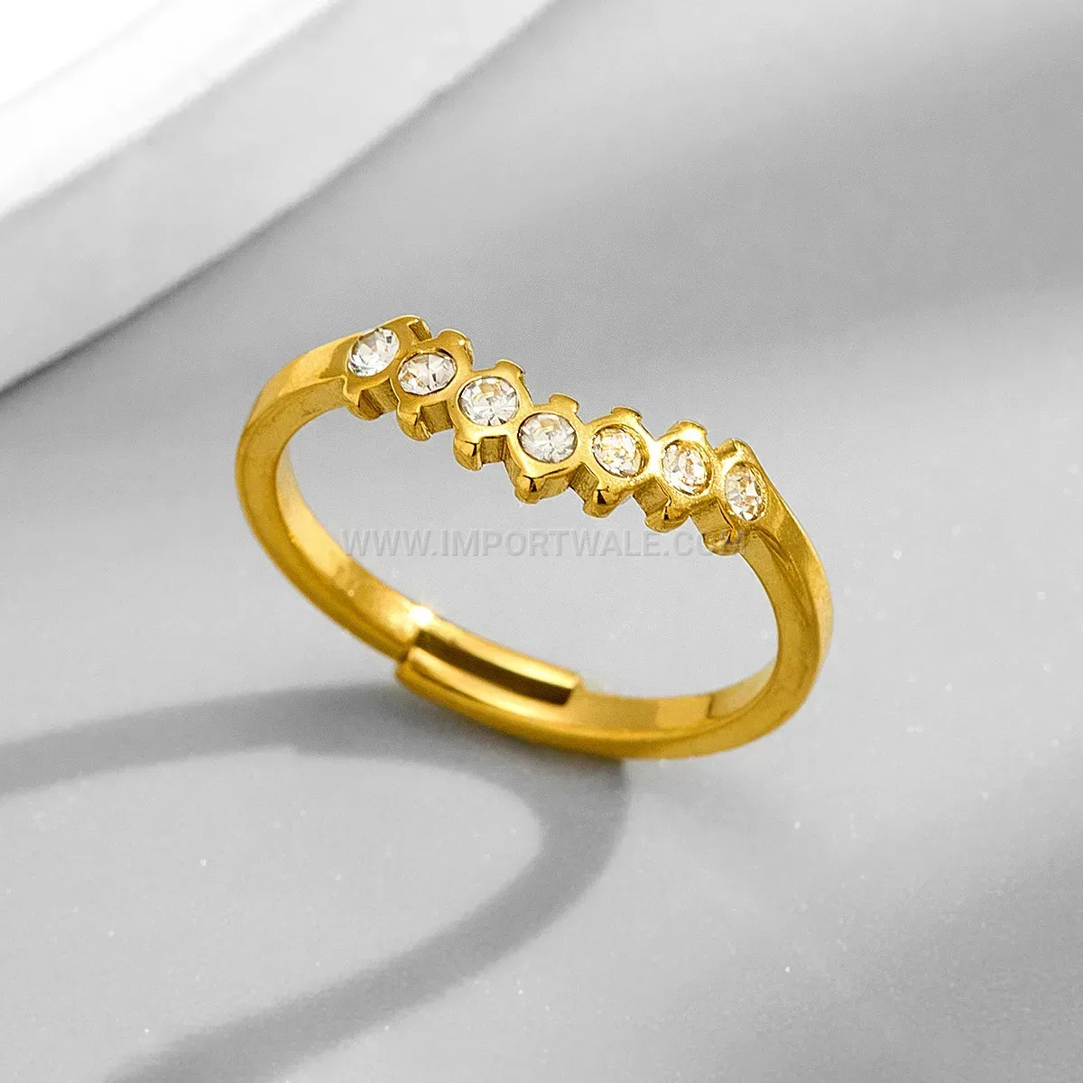 Rhinestone Row Open Stainless Steel Band Ring