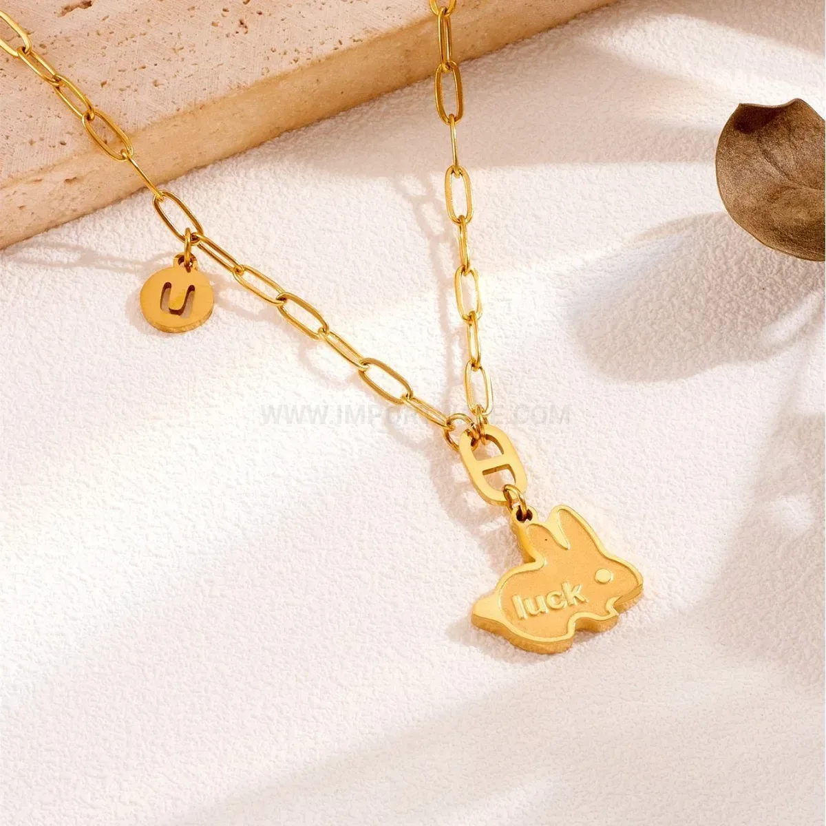 Modern Titanium Steel Smiling Rabbit Zodiac Pendant Clavicle Necklace
