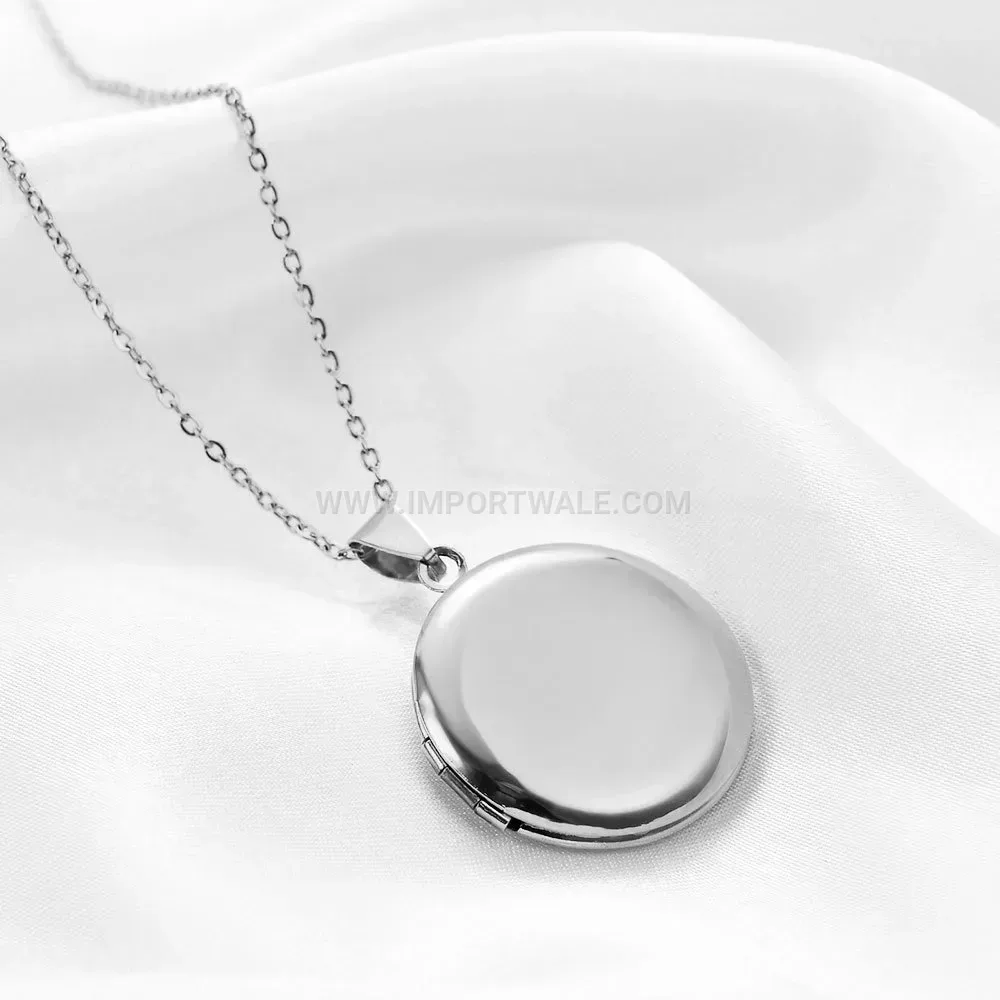 Polished Round Stainless Steel Locket Pendant Necklace