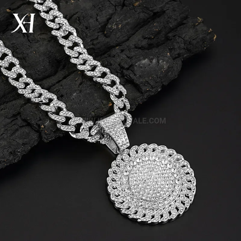 Thick Rhinestone Round Medallion Hip Hop Pendant