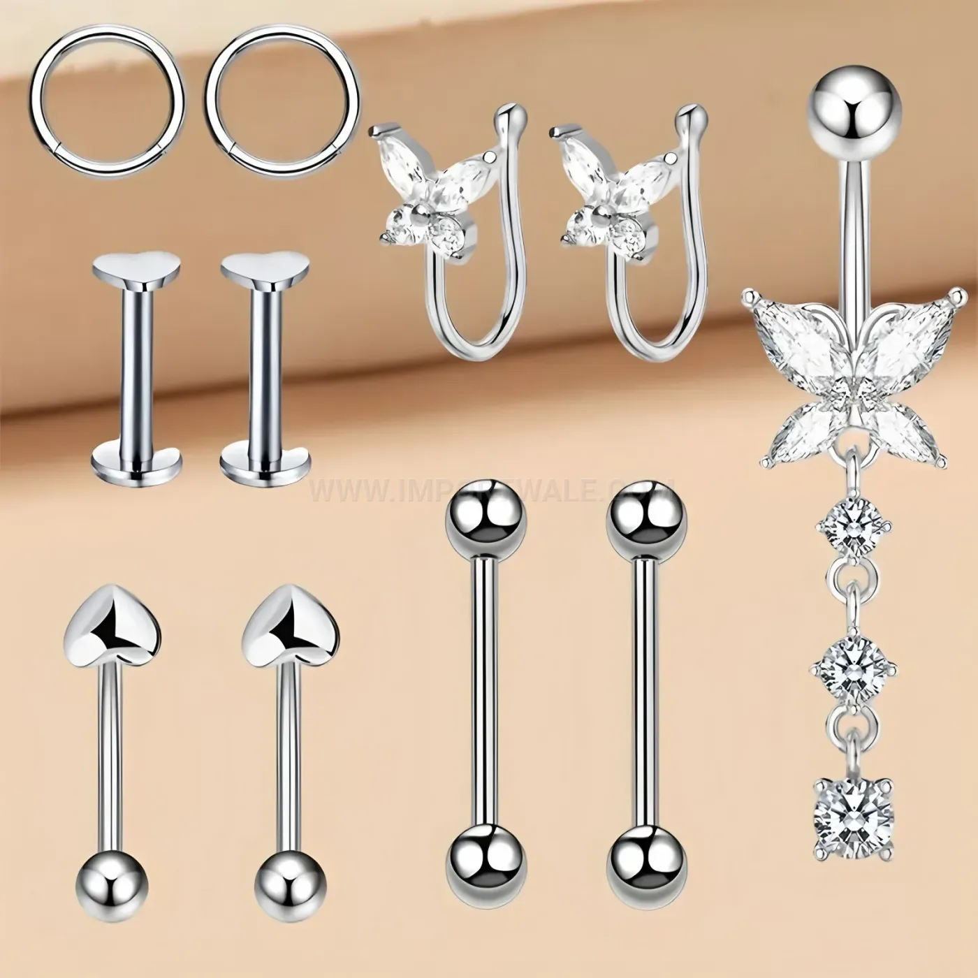 Delicate Rhinestone Butterfly Stainless Steel Multi Placement Body Piercing Set