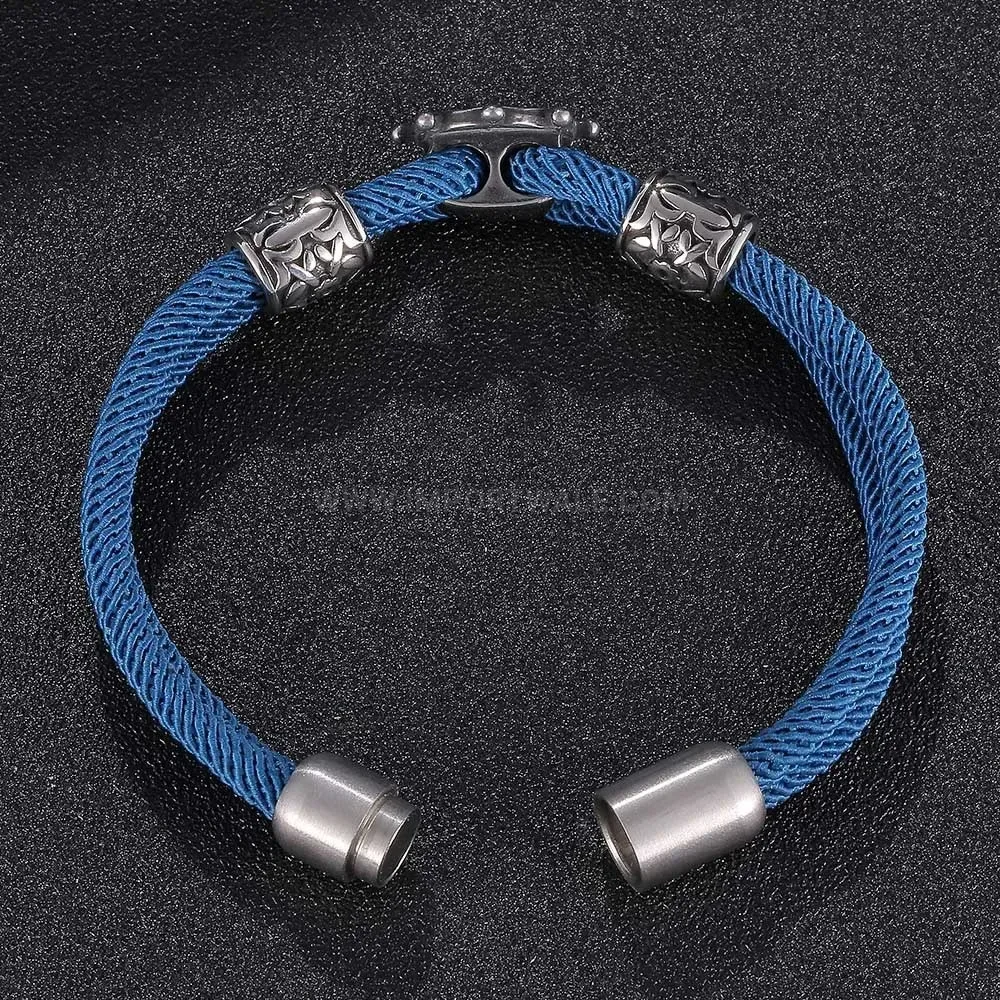 Blue Milan Cord Stainless Steel Anchor Bracelet with Magnetic Clasp