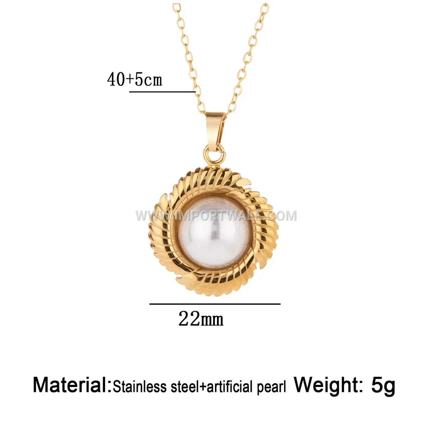 Gold Plated Stainless Steel Pendant Necklace with Cultured Pearl