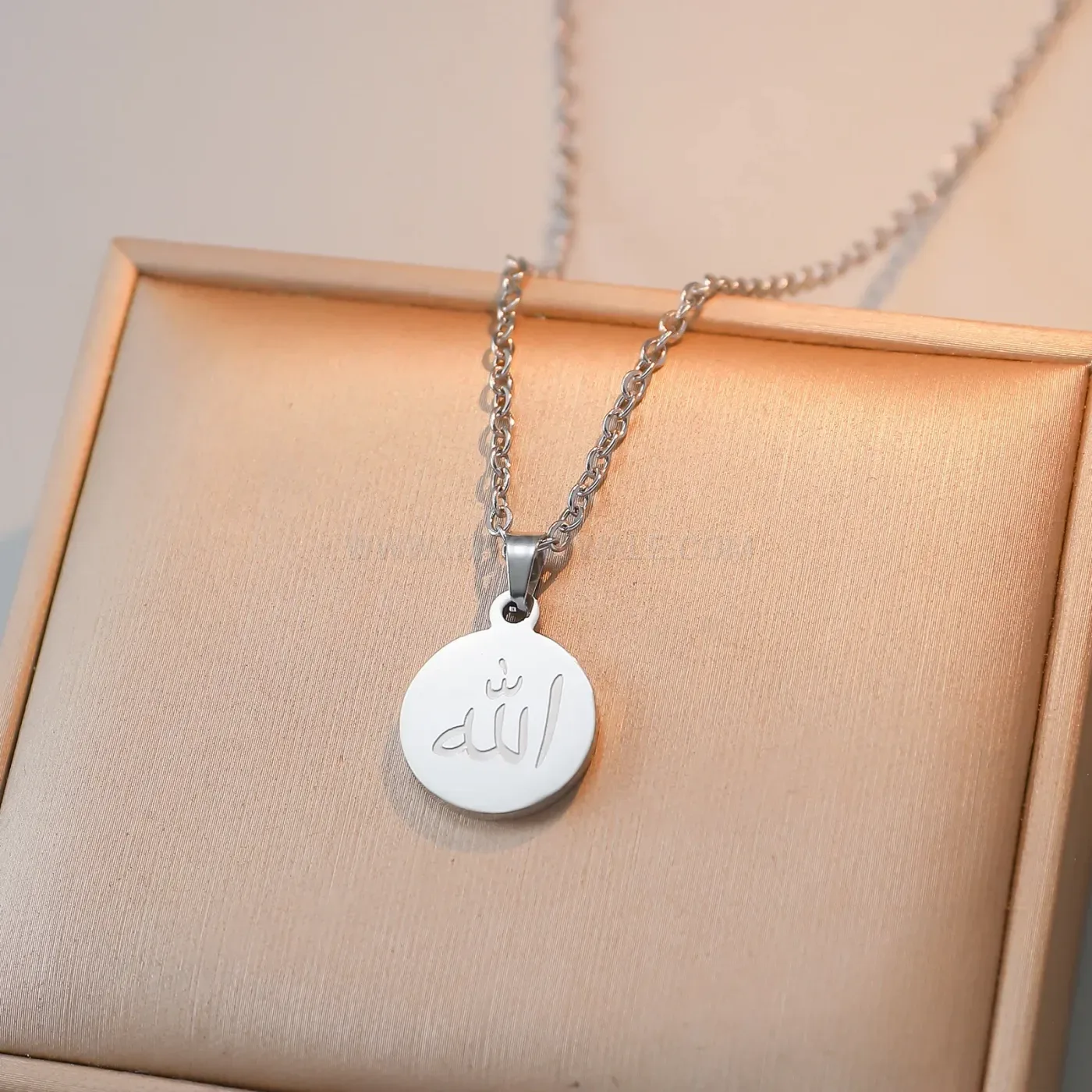 Bold Stainless Steel Allah Calligraphy Pendant Necklace With Link Chain