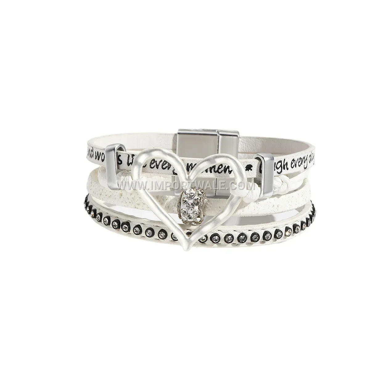 Vintage Rhinestone Heart Faux Leather Multi-Layer Wrap Bracelet
