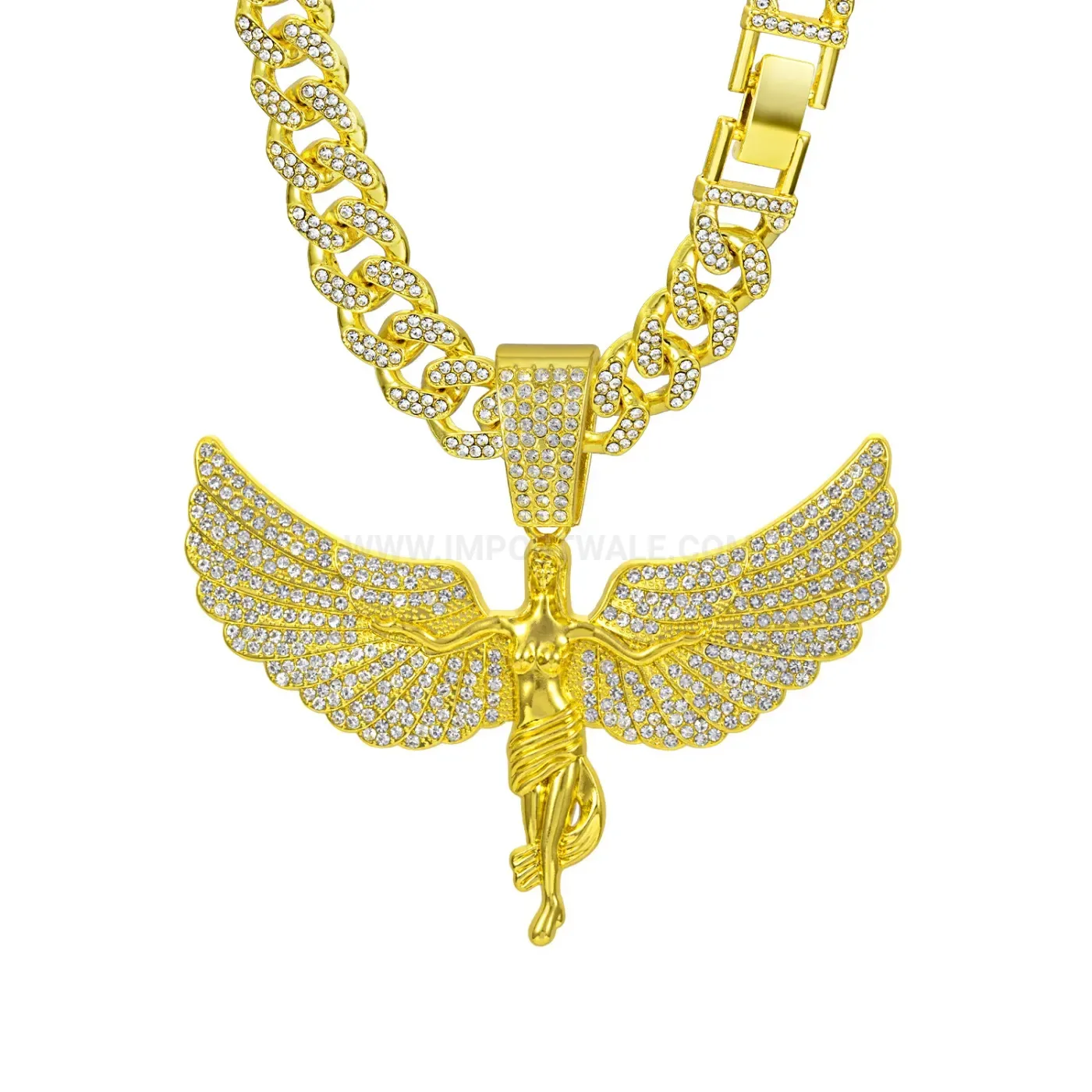 Rhinestone Angel Wings Alloy Hip Hop Pendant Chain