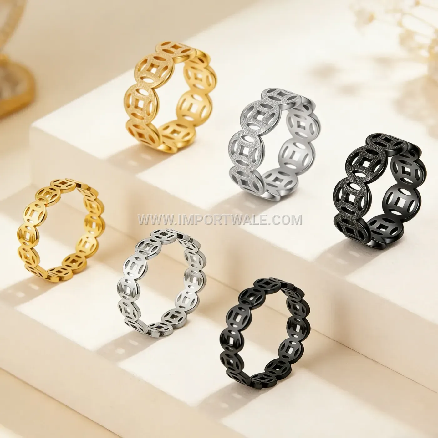 Vintage Fortune Coin Open Ring in Electroplated Stainless Steel