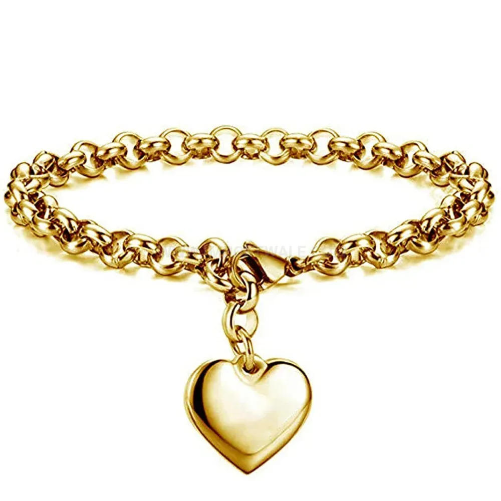 Engravable Stainless Steel Polished Heart Cable Chain Bracelet