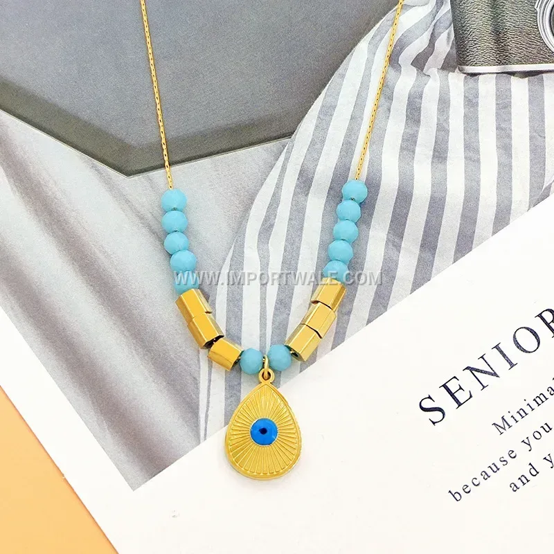 Vintage Gold Plated Stainless Steel Teardrop Eye Pendant Necklace
