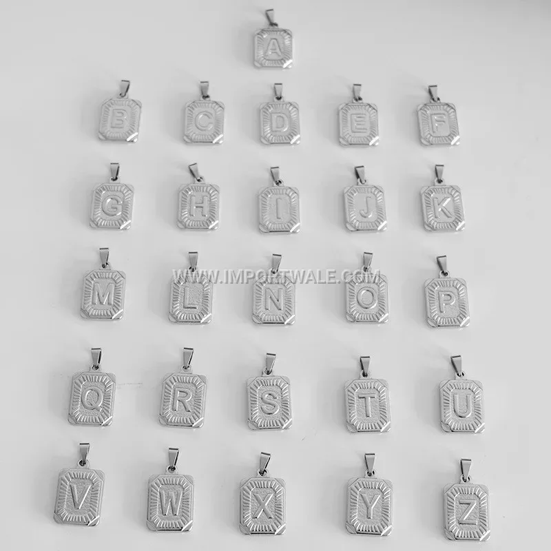 Square Stamped Letter Pendant Necklace in Stainless Steel
