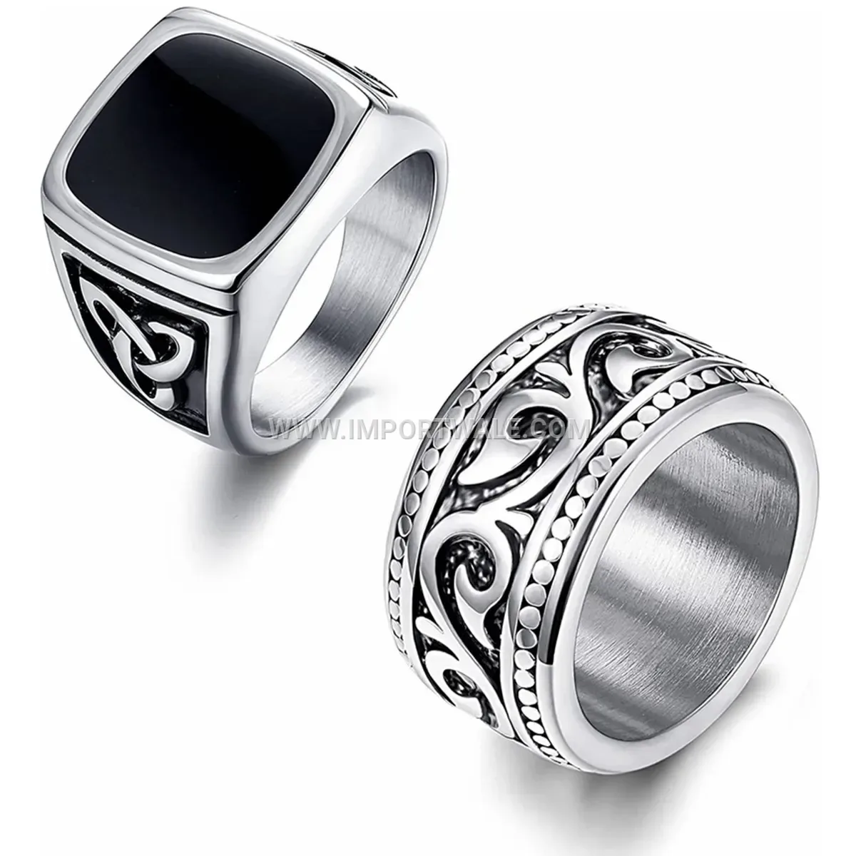 Men Stainless Steel Celtic Knot Engraved Wide Band Ring