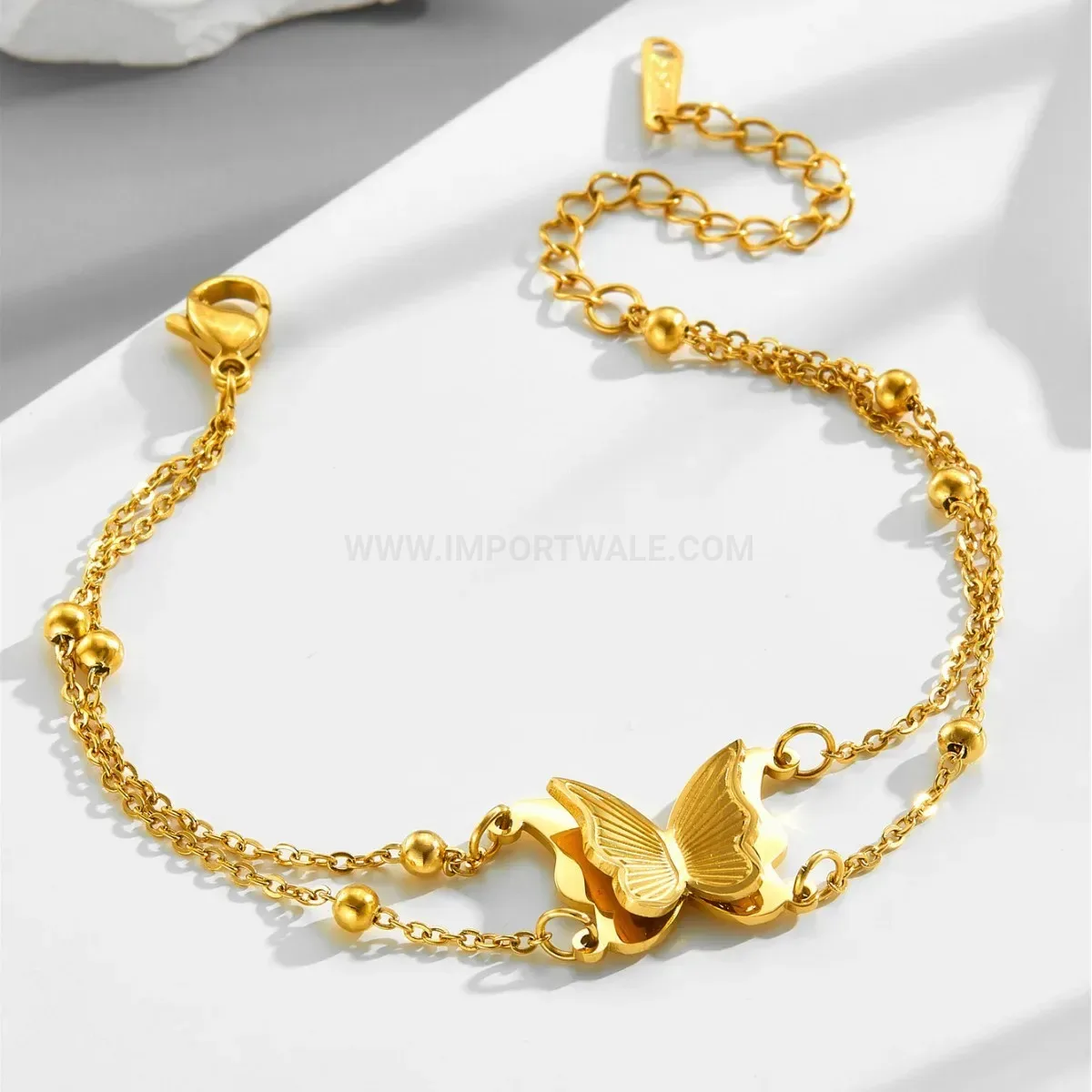 Modern Double Layer Gold Titanium Steel Butterfly Bracelet