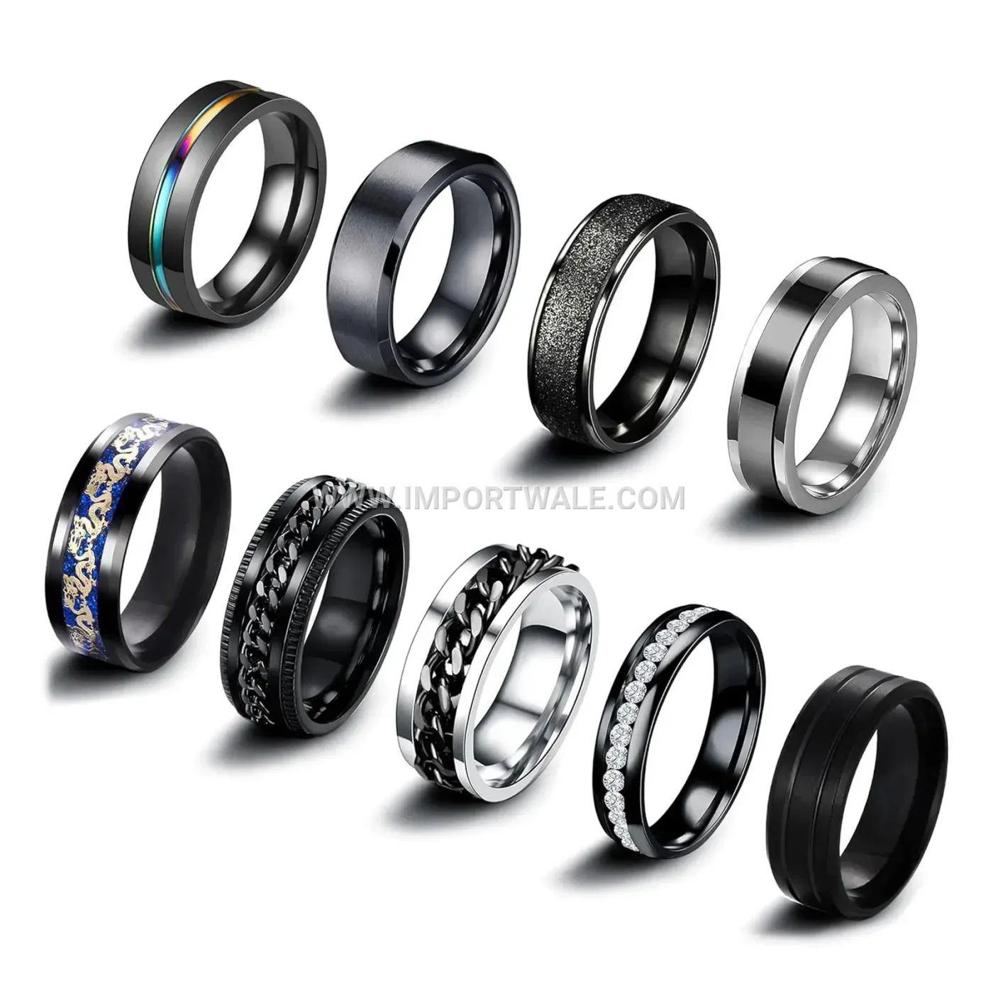 Rotatable Stainless Steel Chain Anxiety Relief Ring Set