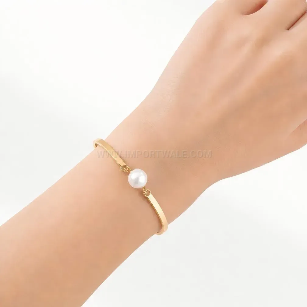 Elegant Minimalist Stainless Steel Bar Bracelet with Pearl Accent
