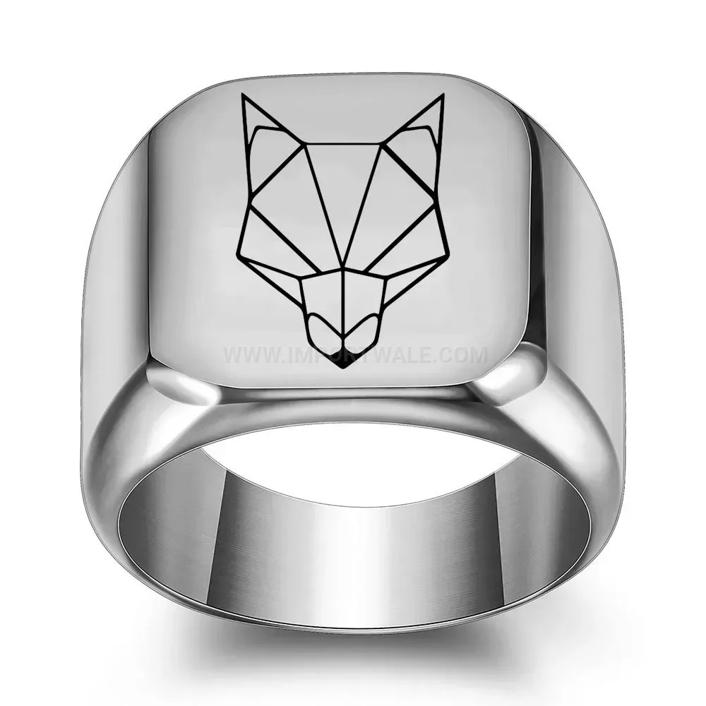 Chic Retro Square Stainless Steel Wolf Engraved Ring