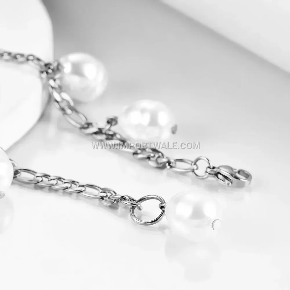Imitation Pearl Figaro Chain Stainless Steel Bracelet